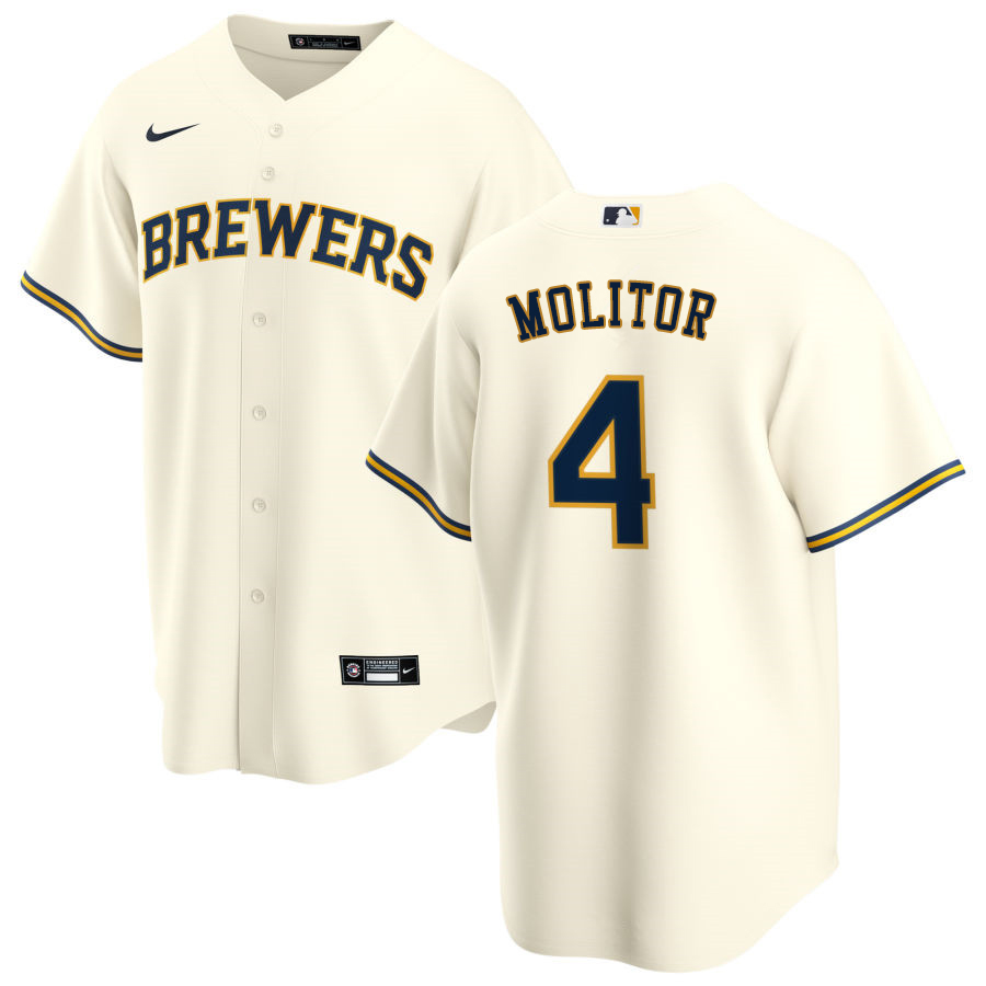 Nike Men #4 Paul Molitor Milwaukee Brewers Baseball Jerseys Sale-Cream